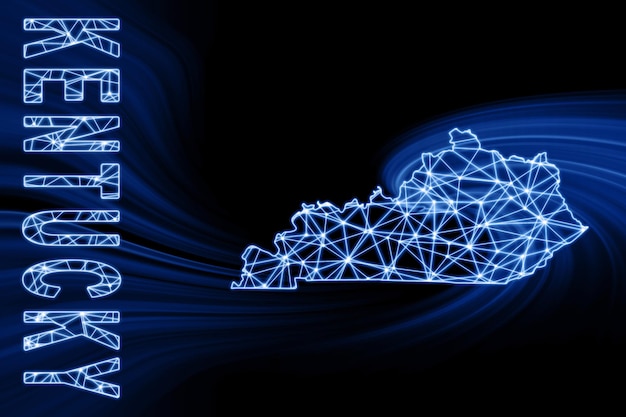 Mapa do mapa de linha de malha poligonal de Kentucky