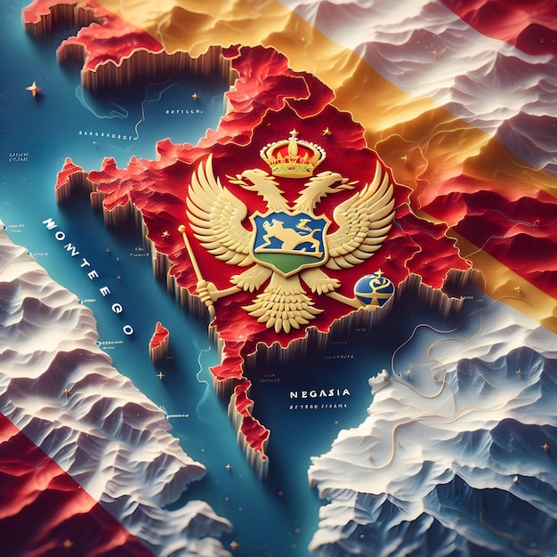 Foto mapa do montenegro com a bandeira do país agitando foto realista