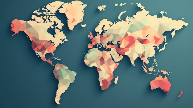 Mapa do Mundo 3D Arte em papel Formas do mapa da Terra com sombra Ilustração de estilo plano