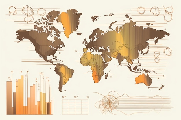 Foto mapa do mundo arafed com uma linha de dados e uma linha de gráficos generative ai