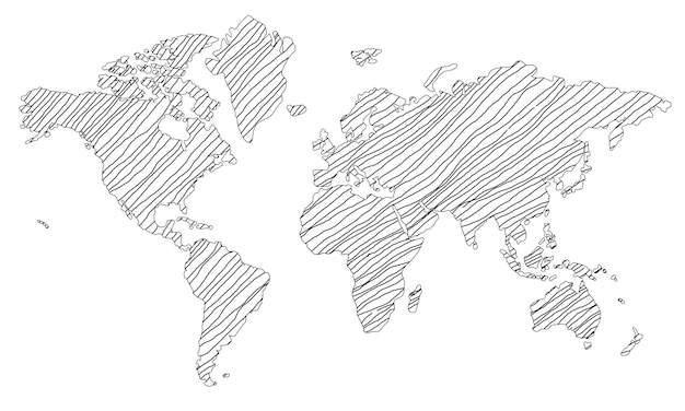 Mapa do mundo com esboço de linha de detalhe