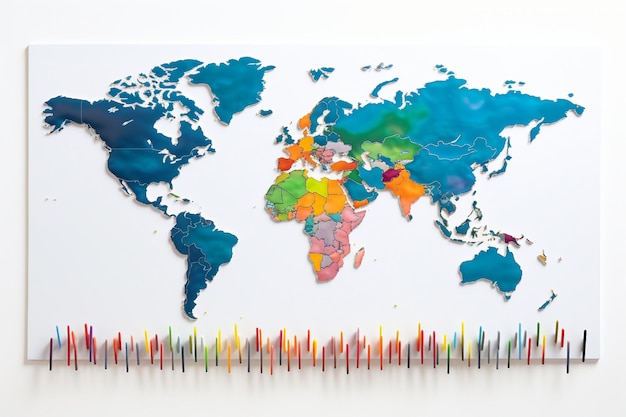 Mapa do mundo com marcadores de países
