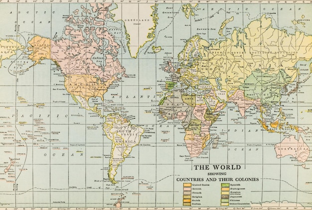 Foto mapa do mundo como era na década de 1940, incluindo urss e outras diferenças