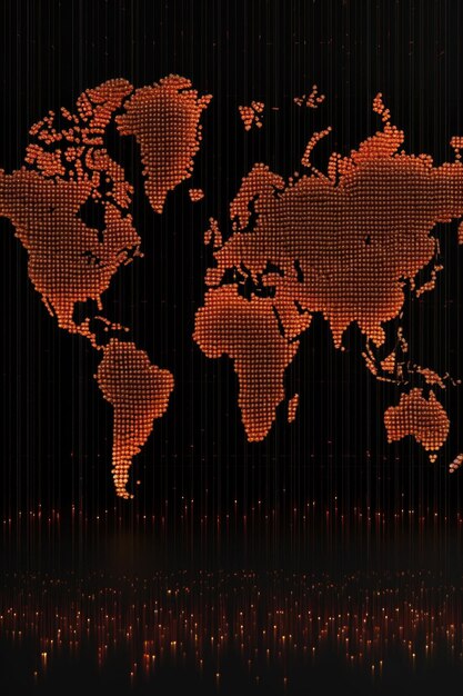 Foto mapa do mundo digital de código binário em fundo escuro criado com generative ai