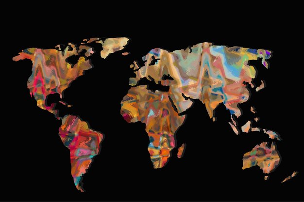 Foto mapa do mundo grosseiramente delineado com padrões de fundo coloridos