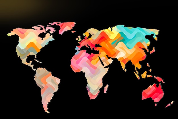 Foto mapa do mundo grosseiramente delineado com padrões de fundo coloridos