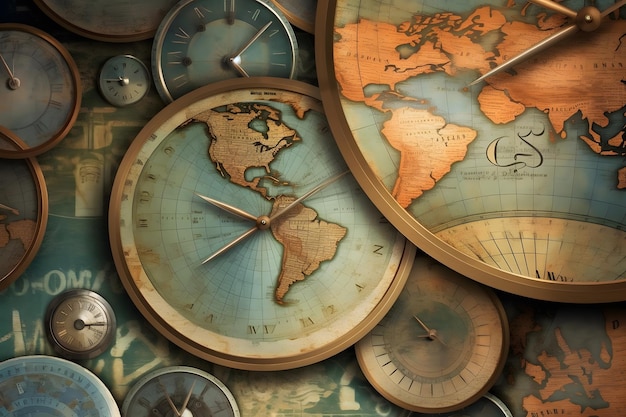 Mapa do mundo Relógio internacional Fuso horário Um mapa do mundo