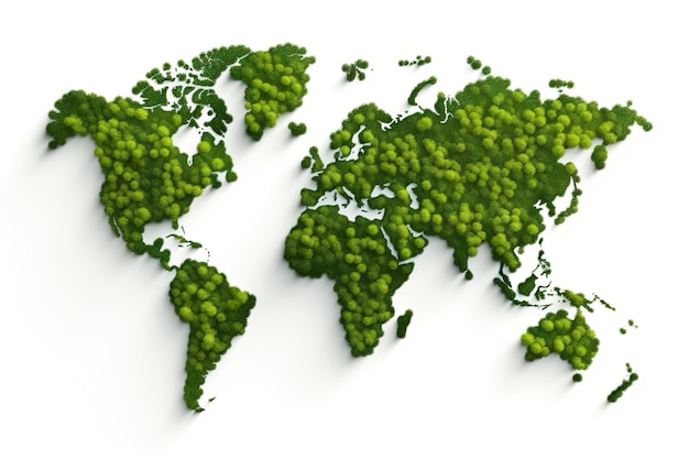 mapa do mundo superfície de grama verde isolada em um fundo branco IA generativa