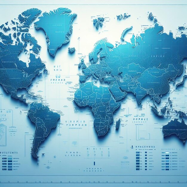 Mapa do mundo vetorial em tons azuis