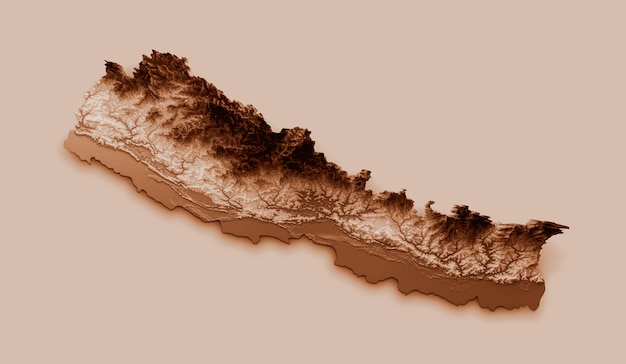 Mapa do Nepal em gráficos marrons de estilo antigo em um estilo retrô Vintage Style High 3d detalhado