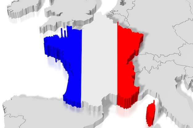 Mapa do país da França e ilustração 3D da bandeira