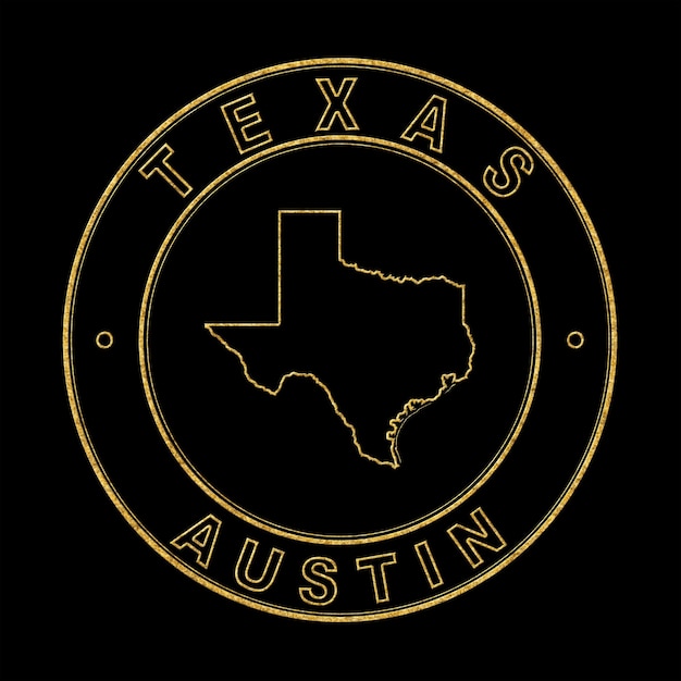 Mapa do Texas Golden Stamp fundo preto