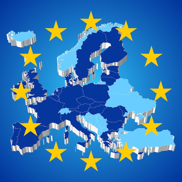 Foto mapa e bandeira da união europeia