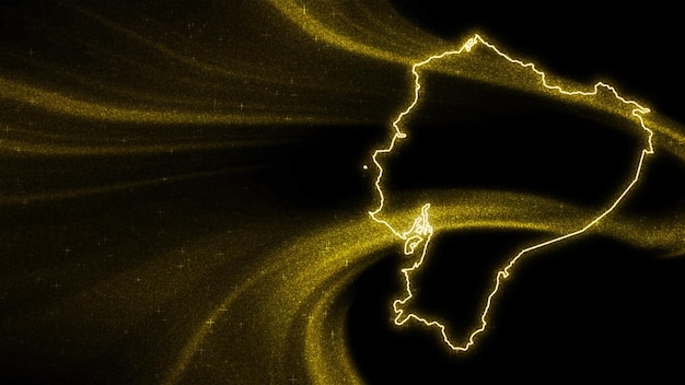 Mapa de Ecuador, mapa de brillo dorado sobre fondo oscuro