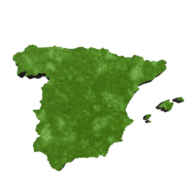 Mapa de españa europa con hierba y suelo d renderizado