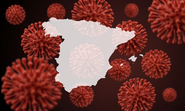 Mapa de España sobre un fondo de microbio de virus científico d representación