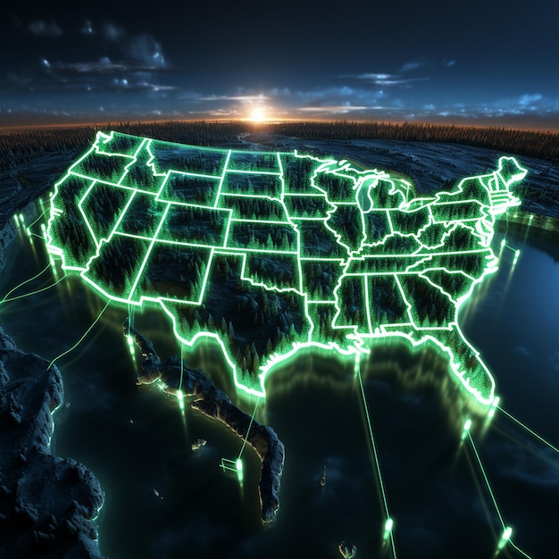 un mapa de los Estados Unidos de radioactividad brillante