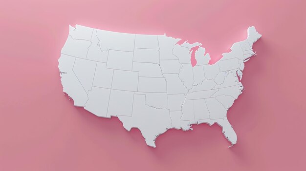 Foto mapa estilizado blanco de los estados unidos sobre fondo rosa