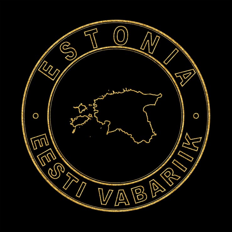 Foto mapa de estonia sello dorado sobre fondo negro