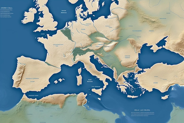 Un mapa de Europa que muestra el agua en el medio.