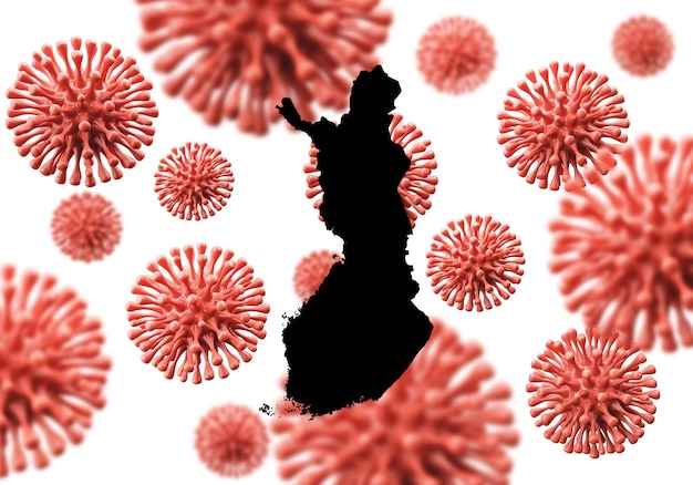 Mapa de Finlandia sobre una representación científica de fondo de microbios de virus d
