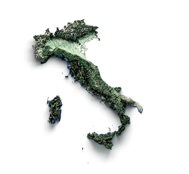 Mapa físico da Itália e região italiana vista detalhada ilustração 3D