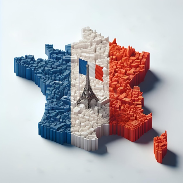 Mapa de Francia 3D con su bandera aislada en él Diseño de ilustración 3D