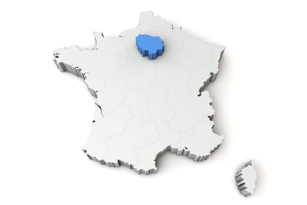 Mapa de francia que muestra la representación de la región d de ile de france