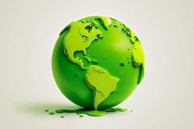 Mapa de globo verde 3d aislado sobre fondo blanco Concepto del día mundial de la tierra IA generativa