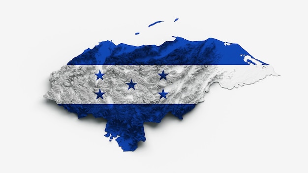 Mapa de Honduras Bandera de Honduras Relieve sombreado Mapa de altura de color sobre fondo blanco Ilustración 3d