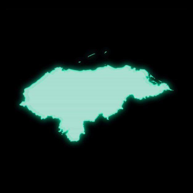 Mapa de Honduras, vieja pantalla de terminal de computadora verde, sobre fondo oscuro