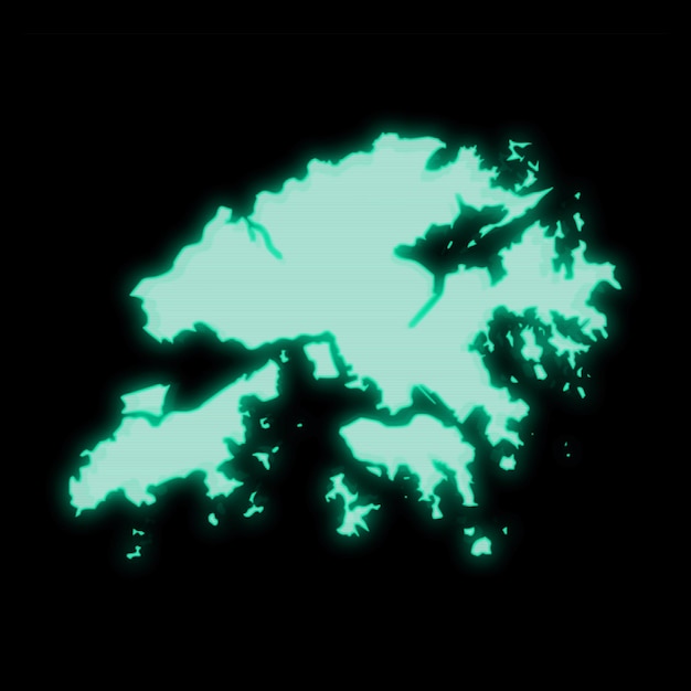 Mapa de Hong Kong, vieja pantalla de terminal de computadora verde, sobre fondo oscuro