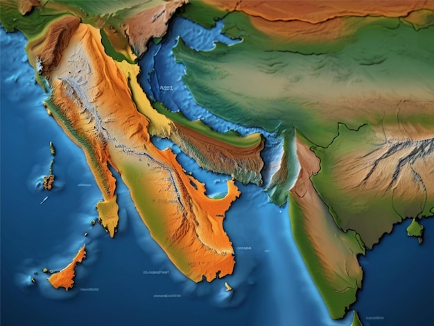 Mapa de la India Relieve sombreado Color Mapa de altura en el mar Fondo azul Ilustración en 3D