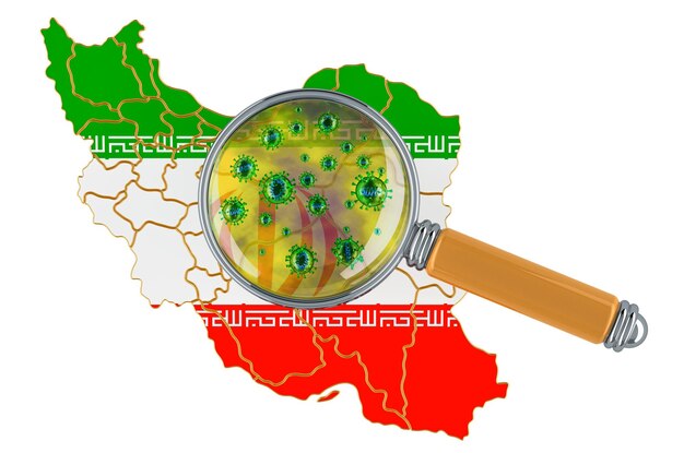 Foto mapa iraní con coronavirus bajo ampliación en 3d