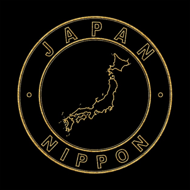 Mapa de Japón sello dorado fondo negro