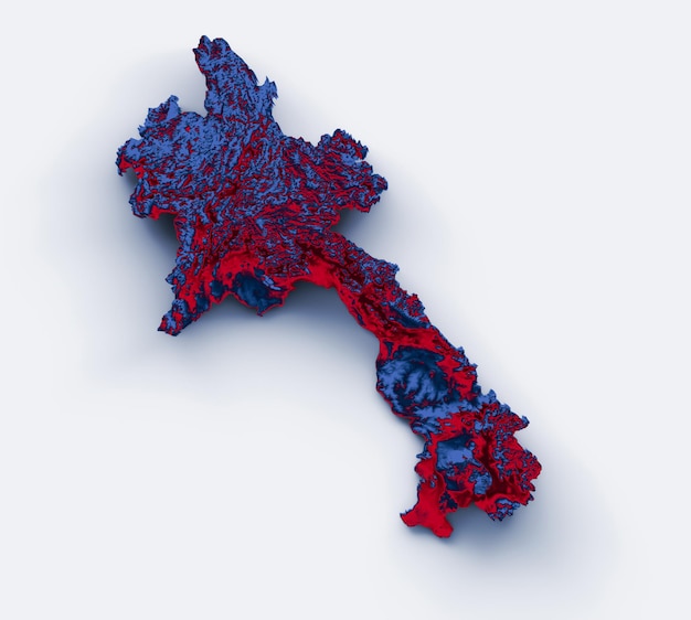 Mapa de Laos con la bandera Colores azul y rojo Mapa en relieve sombreado Ilustración 3d