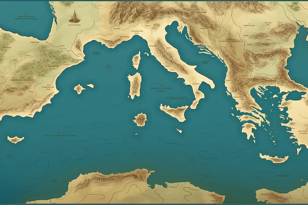 Un mapa del mar mediterráneo.