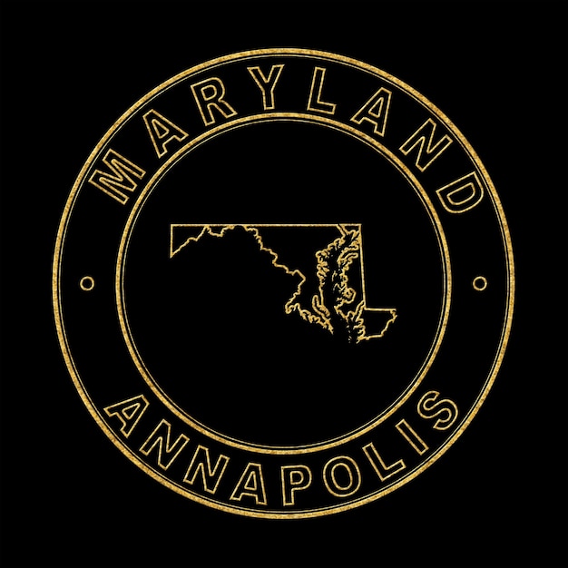 Foto mapa de maryland sello dorado fondo negro