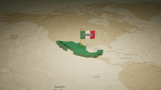 Foto mapa de maxico con bandera en el fondo de la tierra 3d prestado