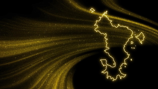 Mapa de Mayotte, mapa de brillo dorado sobre fondo oscuro