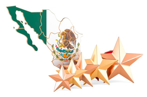 Foto mapa mexicano com cinco estrelas classificação de serviço de qualidade no méxico renderização 3d