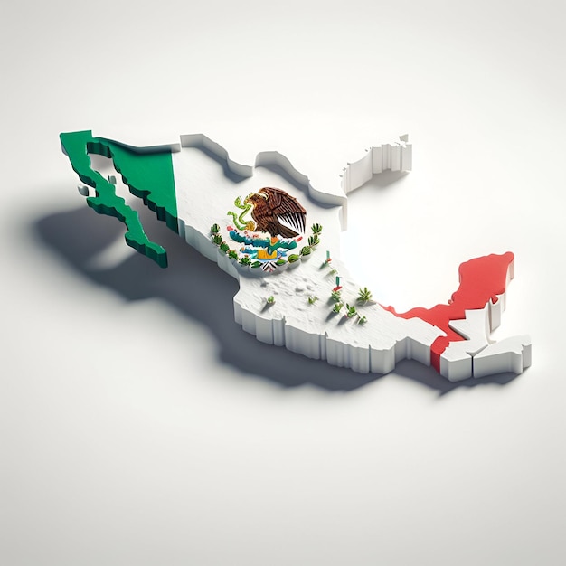 Foto mapa de méxico con su bandera aislada en él diseño de ilustración 3d