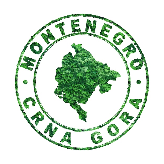 Mapa de Montenegro Sello postal Desarrollo sostenible Concepto de emisión de CO2