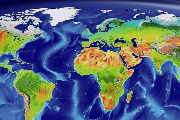 Mapa-múndi com aplicativo de previsão do tempo IA generativa