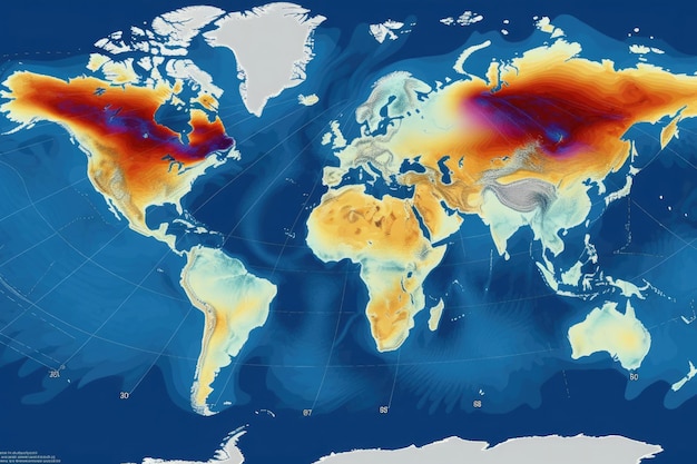 Mapa-múndi com aplicativo de previsão do tempo IA generativa