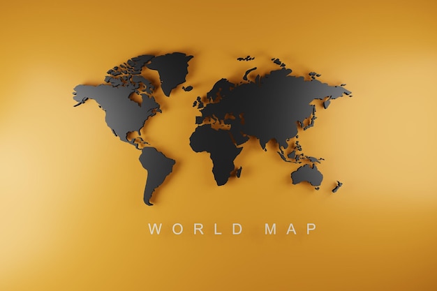 Mapa mundial 3d sobre fondo amarillo