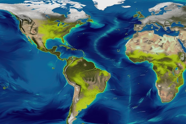 Mapa mundial con aplicación de pronóstico del tiempo IA generativa