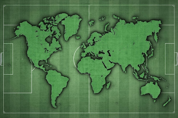 Foto mapa mundial campo de fútbol hierba verde mundo de fútbol