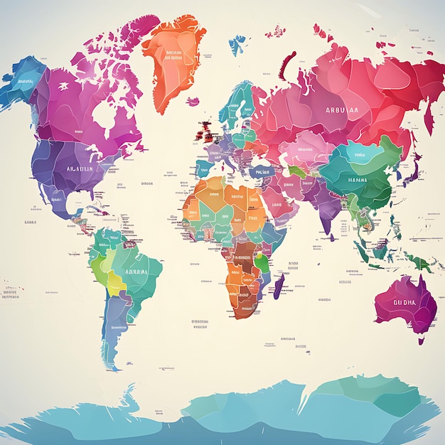 El mapa mundial coloreado limita las carreteras y ciudades de los países