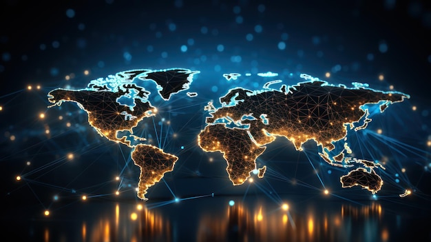 Mapa mundial com rede de conexão de luz de ponto brilhante global